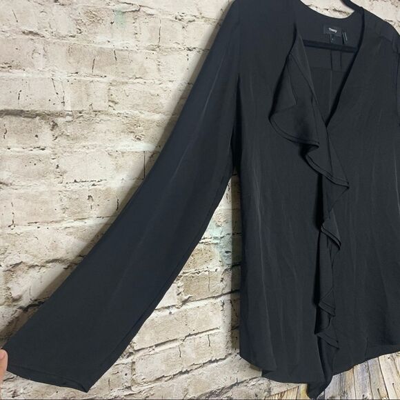 Theory Black Jastrid Modern Silk Ruffled sz Large - Picture 4 of 12